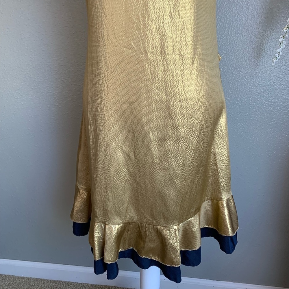 Juicy Couture 100% Silk Gold Ruffle Sleeve Dress Size 4 - Picture 9 of 16